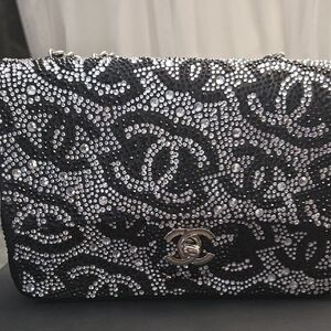 Designer Black and Silver Crystal Clutch